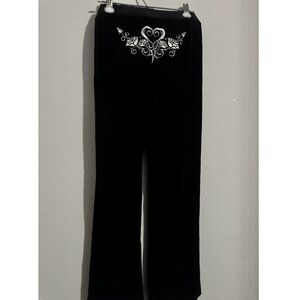 Black Velour Unholy Brand Sweatpants Women’s Size Small with Embroidery on Back